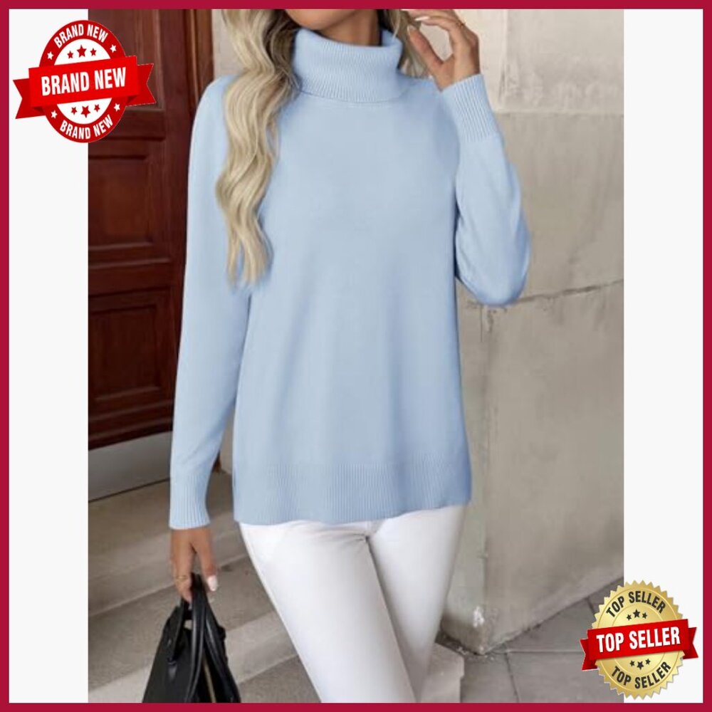 Chunky Turtleneck Sweater Split Hem Pullover Casu… - image 4